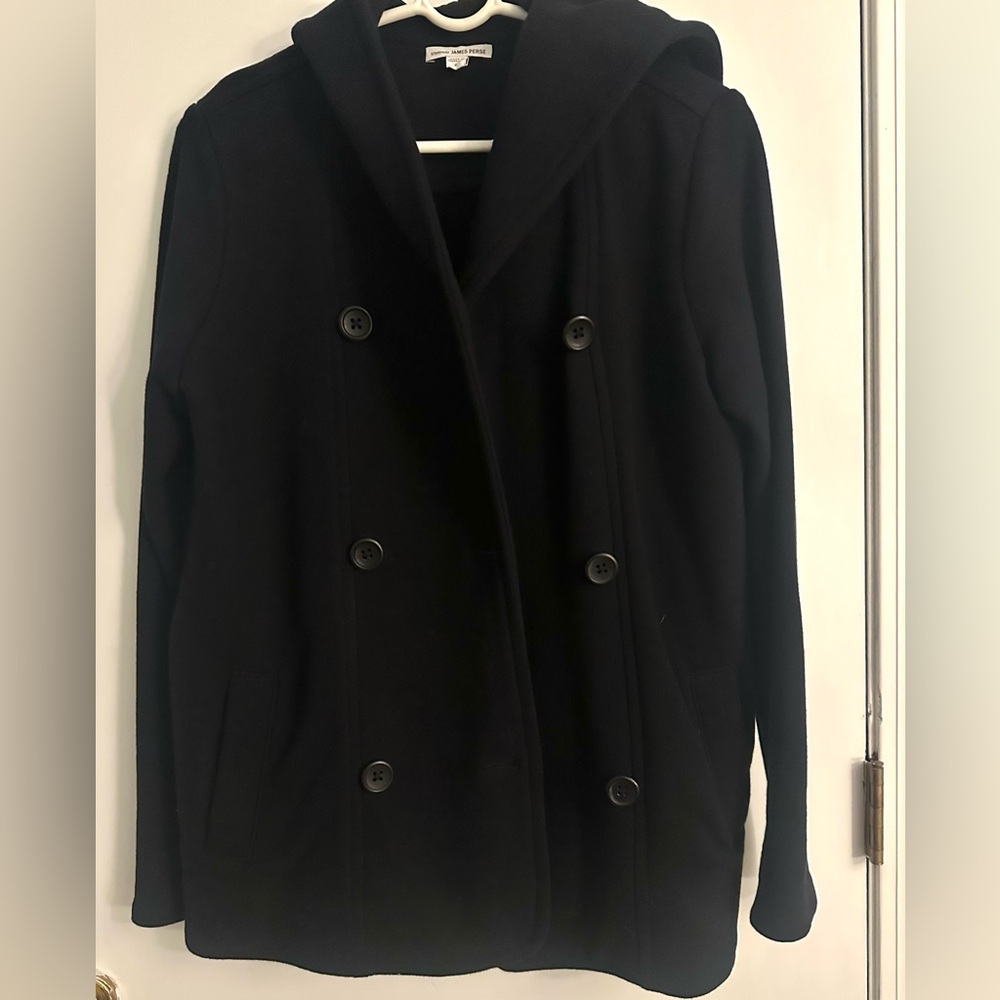 James Perse Black Pea Coat with hood